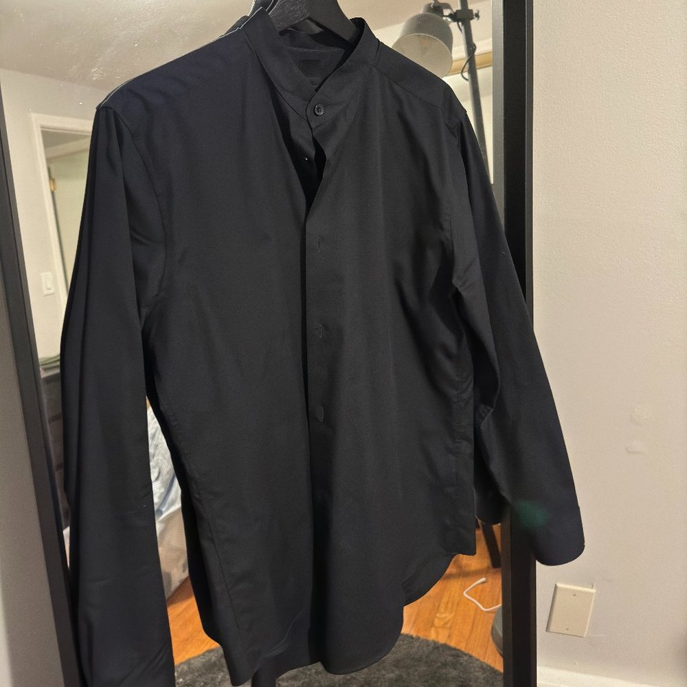 H&M/ Navy Shirt / Grandad Collar / M / 65% Poly 35% Cotton